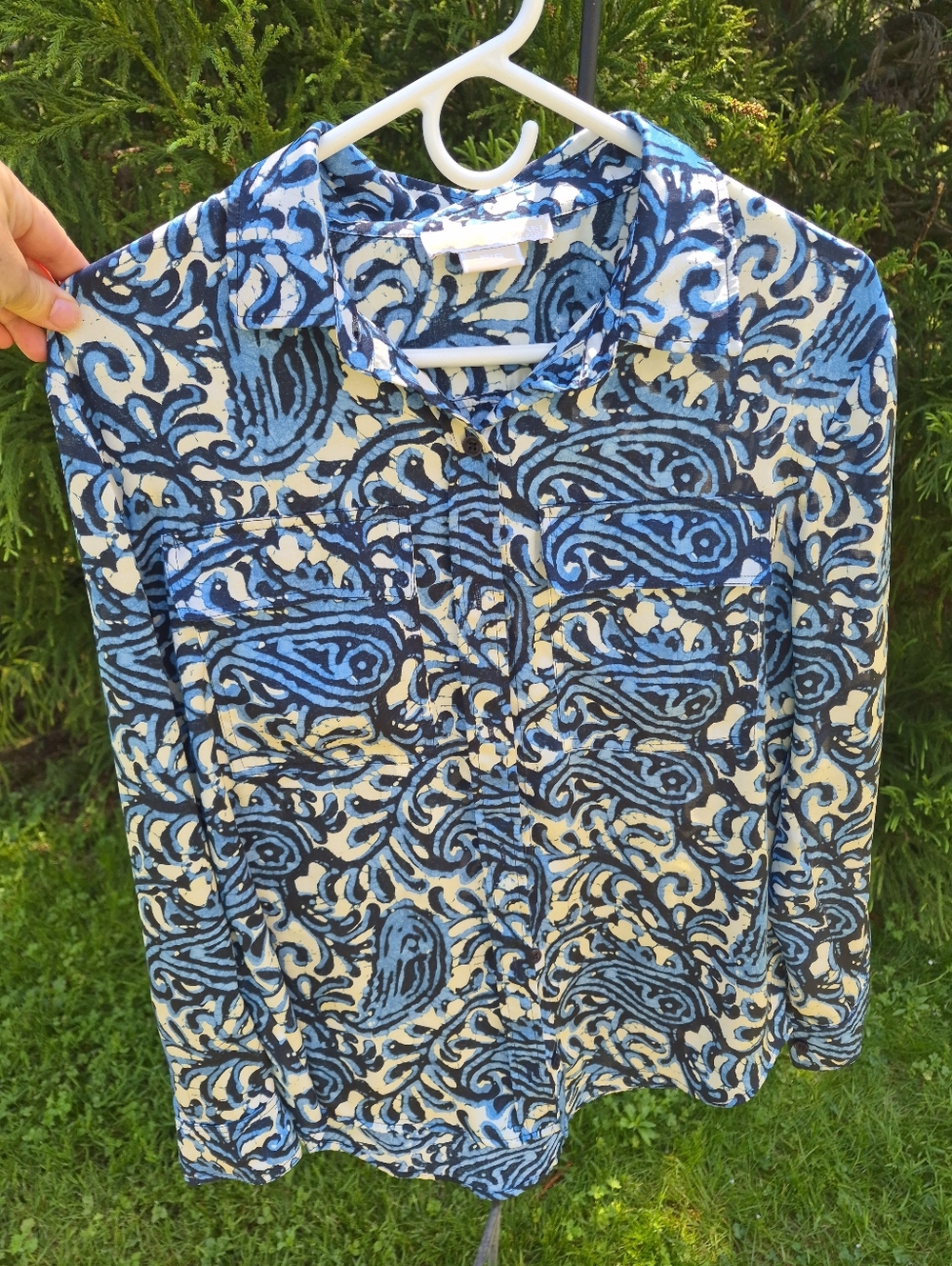NEW LADIES Michael KORS Blue Patterned Long-Sleeve shirt PS